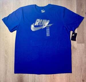 Nike Men's Cotton Graphic Tee Blue Swoosh Run T-Shirt XXL